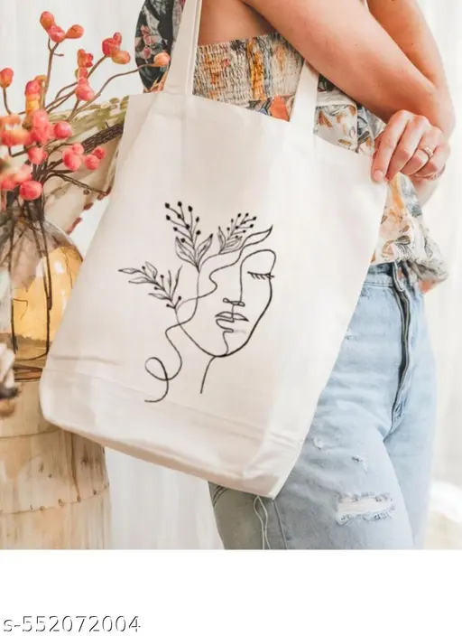 Cotton Tote Bags for Women with Zipper | Stylish, Washable Handbags for Office, College, Shopping & Daily Use - Detail View